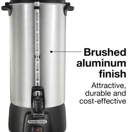 Proctor Silex Commercial 45100R Brushed Aluminum Coffee Urn, 100 Cup Capacity, Fast Brewing, One-Hand Dispensing, Dual Heaters, Commercially Rated, NSF Listed