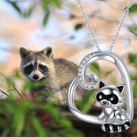 Raccoon Gift 925 Silver Chain Raccoon Necklace Girls Heart Pendant Animals Raccoon Jewellery for Women Children