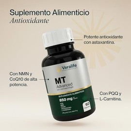 MT Con PQQ NMN Coenzima Q10 Astaxantina Y L-Carnitina | Suplemento Alimenticio Antioxidante Mitocondrial En Cápsulas | 60 Cápsulas De Alta Concentraci