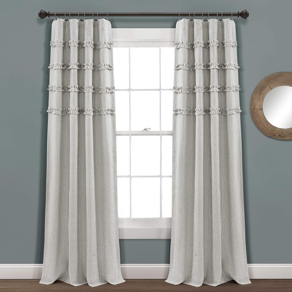 Lush Decor Vintage Stripe Yarn Dyed Cotton Window Curtain Panel Pair, 95" x 40", Gray