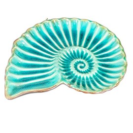 Darthome Teal Blue Sea Shell Trinket Dish Ammonite Decor Plate Nautical Storage Ornament