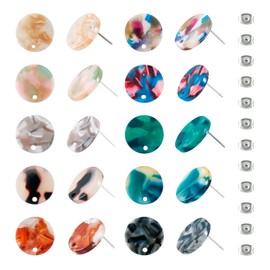 PH PandaHall 20 Pieces Flat Round Resin Stud Earrings with Alloy Pins and 304 Stainless Steel Ear Nuts
