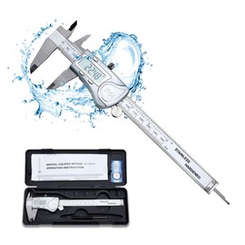 Intirilife Digital Vernier Caliper in SILVER – 150mm / 6 Inch IPX54 Waterproof Stainless-Steel Slide High-Precision Pro Measuring Tool with LCD Display for Distance, Depth Gauge and Caliber