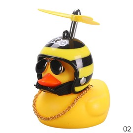 Rubber Car Ornaments Car Dashboard Decorations Squeeze Bicycle Horns with Propeller Helmet (yellow duck duck E)