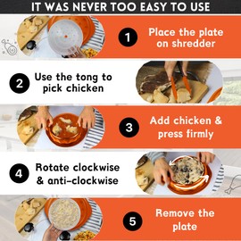 Chicken Shredder Tool Twist Large – 10.2 Inch Non Slip Meat Shredder with Removable Tray- BPA Free, Dishwasher Safe, Heat Resistant Chicken Breast Shredder with Ergonomic Handle and Serving Tong