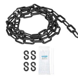 sourcing map Plastic Chain 20 FT/6.1 M, Safety Chain Black Plastic Chain Link Barrier with Zip Ties and S-Hooks for Crowd Control Queue Line Fence Decoration