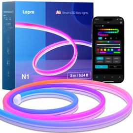Lepro N1 AI Smart RGB Rope Lights with IC Insert, LLM AI Generated Lighting, LightBeats Music Sync, Color Segment DIY, Voice Control Via App, 9.84ft Wi-Fi & Bluetooth LED Strip Lights for Bedroom