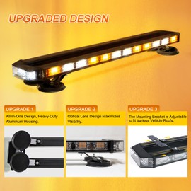 LUMENIX 31 Inch 168 LED Rooftop Strobe Emergency Lights Bar w/Controller Heavy-Duty Magnetic Mount Warning Flashing Traffic Lightbar for Construction Vehicles Tow Work Trucks Snow Plows - White Amber