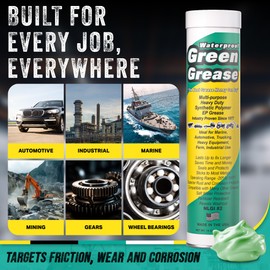 Ultra Heavy Duty Green Grease Tube (14oz - 10 Pack) - NLGI 2, High Temp, Waterproof Marine Grade, Rust Resistant Wheel Bearing Lubricant for Grease Gun - Marine, Auto, Farm & Home Use - American Made