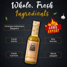 Polo Sauces Orange Habanero Hot Sauce — America's Favorite and Award-Winning Habanero Sauce Mixed with Bell Pepper, Spices & Garlic — Expert Heat, No Gluten, No Fat or Added Sugar - 5.2 fl oz (Vegan)