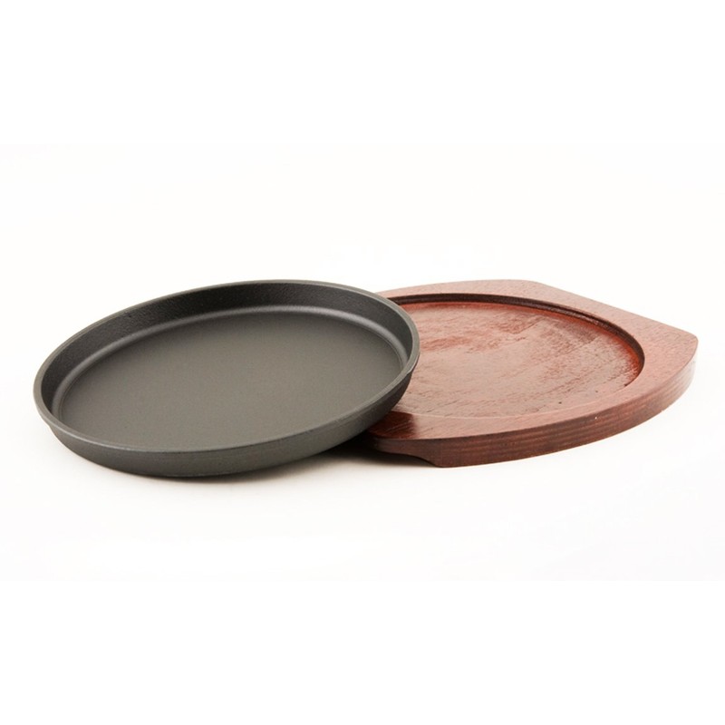 Happy Sales, Cast Iron Steak Plate Sizzle Griddle with Wooden