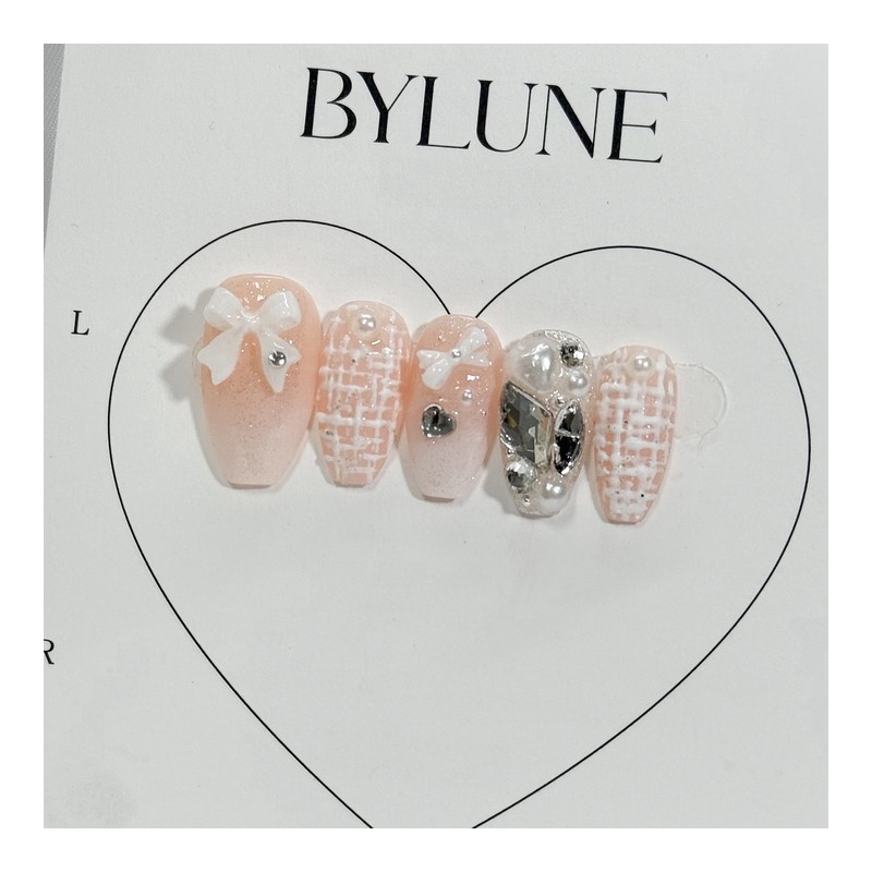 White Tweed Full Stone Handmade Nail Tips Nail Tips -