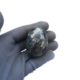 Sunshcat Natural Black Labradorite Egg Shaped Meditation Chakra and Home Decor Balance Crystals and Healing Stones Statue Set,35 * 50mm Easter and Thanksgiving Gift,with Wooden Bracket