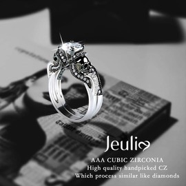 Jeulia 3.68 Carat Twist Skull Rings for Women Sterling Silver Two Tone Twist Band Rings White Diamond Bridal Ring Set Black Plated Engagement Promise Rings with Jewelry Gift Box