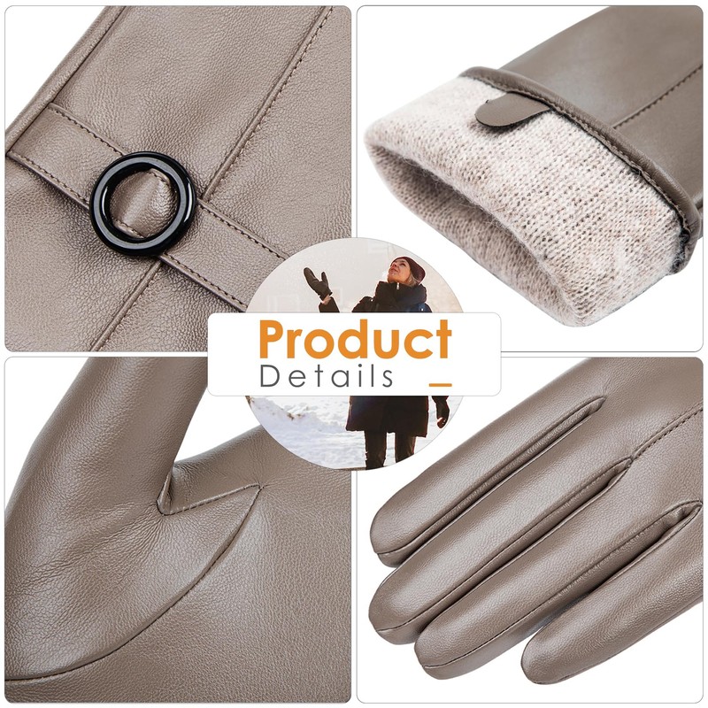 Womens Winter Leather Gloves Touchscreen Texting Warm Driving Lambskin Gloves