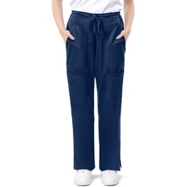 NY Threads Scrub Pants for Women, Loose Fit, Drawstring, Soft Stretch, Small, Navy