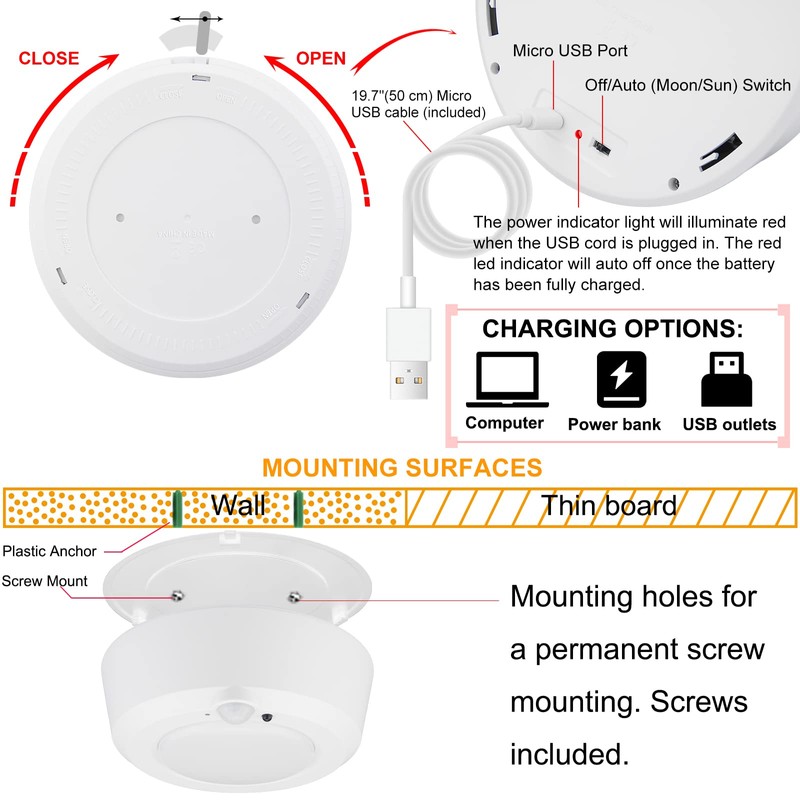 BIGMONAT Rechargeable Motion Sensor Ceiling Light, Wireless Shower Light with