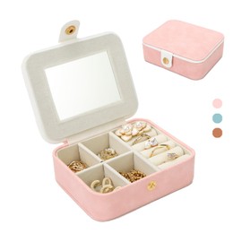 CRSURE Jewellery Box Organiser for Women Small Portable Travel Jewelry Storage Case PU Leather Mini Box for Bracelets, Earrings, Rings Gift, Girls, Wife, Mother,(Pink)