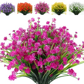 RECUTMS 12 Bundles Artificial Flowers Outdoor UV Resistant Flowers Plastic Flowers Artificial Outdoor Flowers Bulk UV Resistant Fake Plants Outdoor Plastic Flowers Bulk for Decoration