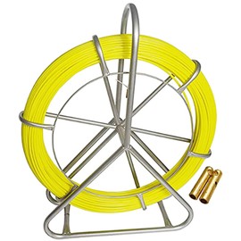 INTBUYING Fish Tape Fiberglass 425FT 6MM Duct Rodder with Brake Electrical FishTape Cable Puller with 2pcs Copper Tips
