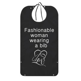 KINBOM Funny Adult Bibs, Dining Clothing Protector Washable and Reusable Bibs for Adults with Crumb Catcher for Adults Elderly and Disabled(Fashionable Woman Wearing a Bib)