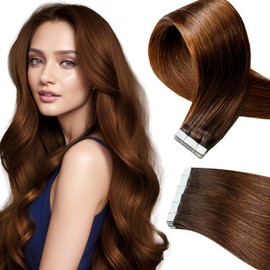 LieblichWelle Tape in Hair Extensions Human Hair Medium Brown 14 inch, 20pcs, 40g/Pack - Salon-Grade Quality, Easy Comfort Wear for Young Women (Medium Brown, 14 inch)