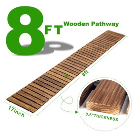 LINSHRY 8FT Wooden Garden Pathway, Outdoor Roll Out Decorative Garden Walkway, Weather-Resistant Non-Slip Hardwood Pathway for Garden, Backyard, Beach, Wedding Party Pathways(Dark Brown)