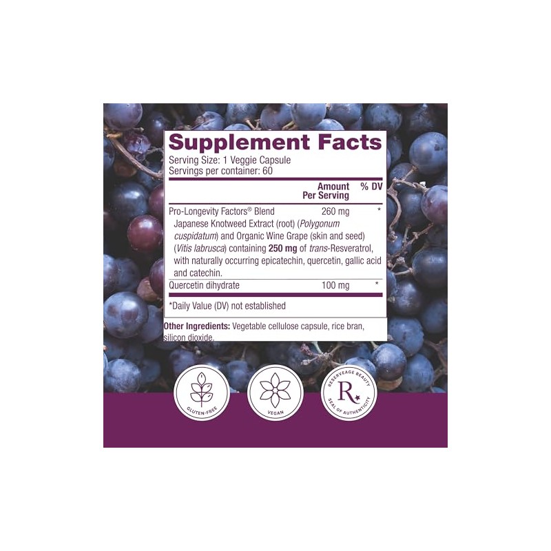 Reserveage - Resveratrol 250mg, Cellular Age-Defying Formula, 60 vegetarian capsules