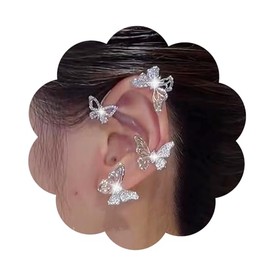 Hanfluenve Fairy Butterfly Ear Cuffs Earrings Cartilage Climber Ear Wrap 2Pcs Sparkling Crystal Crawler Earrings Non Piercing Ear Clip Jewelry for Women(silver)