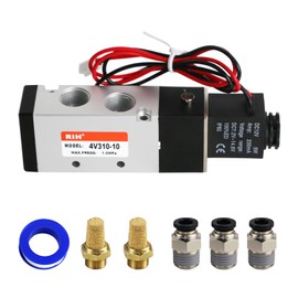 RIH Pneumatics Solenoid Valve 4V310-10 12V/24V/110V Series Single Coil Pilot-Operated Electric 2 Position 5 Way Connection Type (DC12V/Out of line, 3/8"NPT)