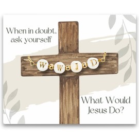 GIFTGET WWJD Bracelet for Women and Teen Girls - Adjustable Gold-Plated Dainty Bracelet w/White Freshwater Shell Beads – 'What Would Jesus Do' - Religious Christian Gift in a Gift Box