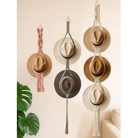 Mayamila Boho Hat Organizer Rack, Macrame Hat Hanger, Handmade Hat Holder for Wall Hanging, Hat Storage for Wide-Brim Hats, Bohemian Hat Display for Bedroom, Living Room, Office(3 Styles & 3 Colors)