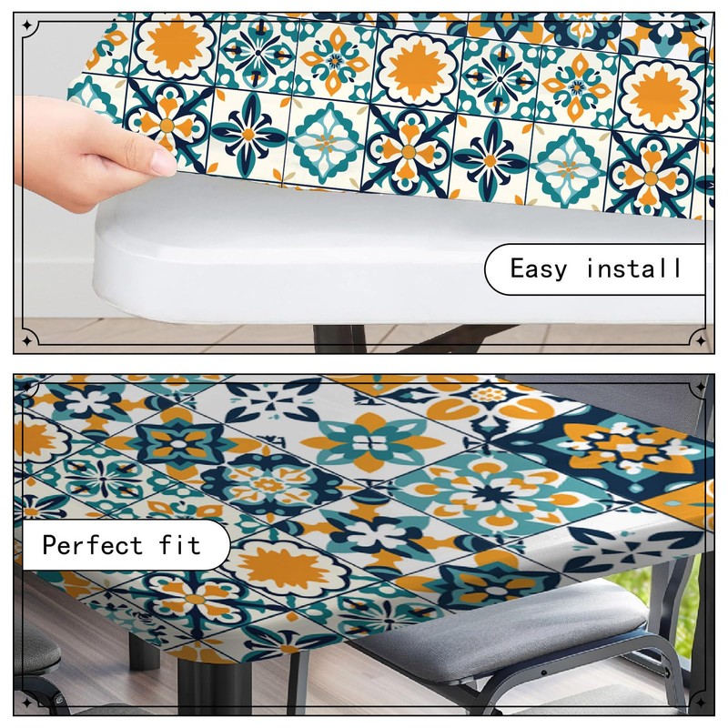 CREATCABIN Elastic Tablecloth Elastic Rectangular Tablecloth Leak-Proof Scratch-Resistant Waterproof Washable