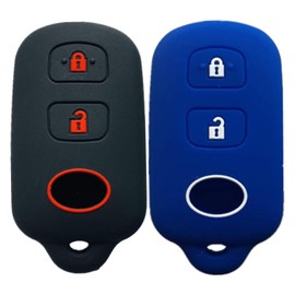 Key Fob Cover Fit for 1995 to 2008 Toyota Tundra 4Runner Highlander FJ Cruiser Rav4 Camry Scion XA XB Avalon Echo Prius Sequoia Celica (Black-A + Blue)