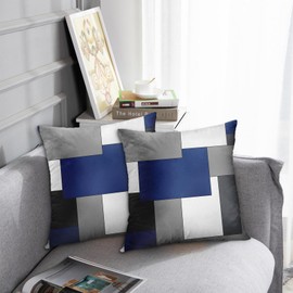 Emvency Set of 2 Dark Blue Geometric Throw Pillow Cover Black Grey White Painting Abstract Checkered Design Decorative Pillow Case Modern Home Decor Standard Square 18x18 Inch Cushion Pillowcase