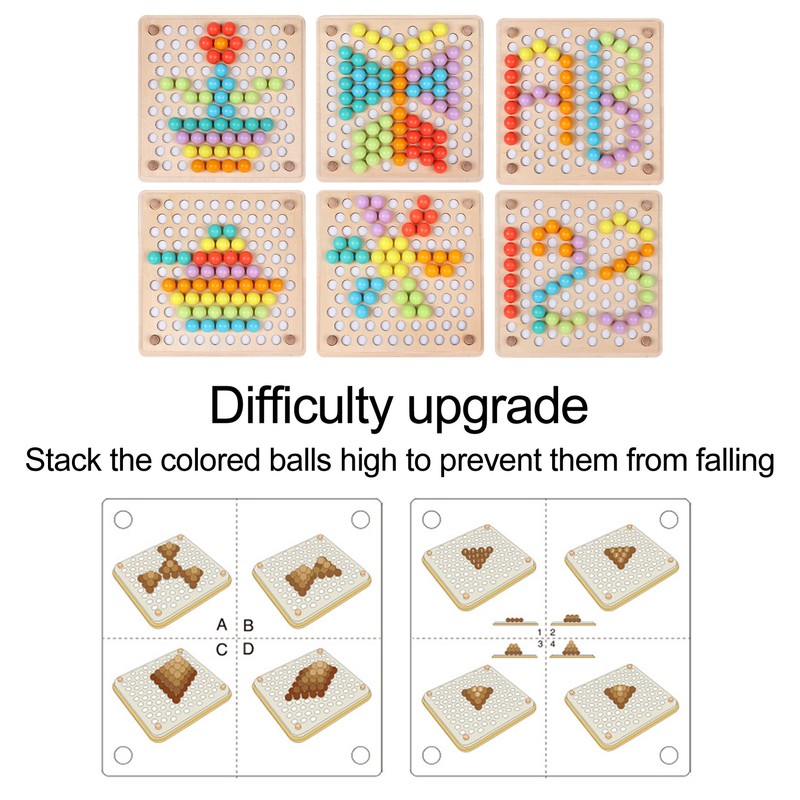 Children Wooden Clip Beads Puzzle Board Hands Brain Training Bead