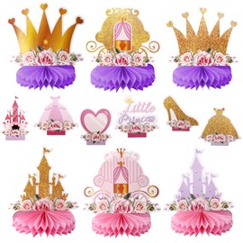 BOXOB 12pcs Princess Honeycomb Centerpieces, Floral Crown Castle High Heels Carriage Centerpieces Table Toppers Perfect Decorations Favors Supplies for Birthday Themed Parties