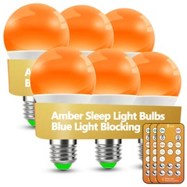 Wivety Sleep Light Bulbs Amber 1600K with Remote Control, E26 Blue Light Blocking A19, 9W for Sleep Therapy, Baby Nursery, Bedroom (6 Pack)