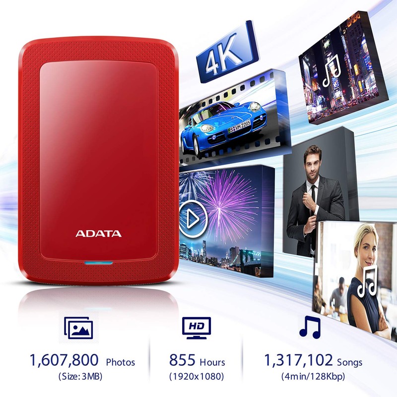ADATA Disco Duro Externo HDD HV300, 1 TB, Rojo USB