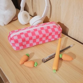 SURBEAV Pencil Case Pen Case Office College School Storage Bag Pouch Holder Box Organizer Makeup Pouch Cosmetic Bag Aesthetic Cute Pencil Case for Girls Boys Kids (Pink)