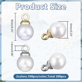 arricraft 200Pcs Pearl Pendant Charms, Faux Pearl with Platinum and Golden Bead Bails Hanging Ornaments for Dangle Earrings Necklace Bracelet DIY Jewelry Making Accessories