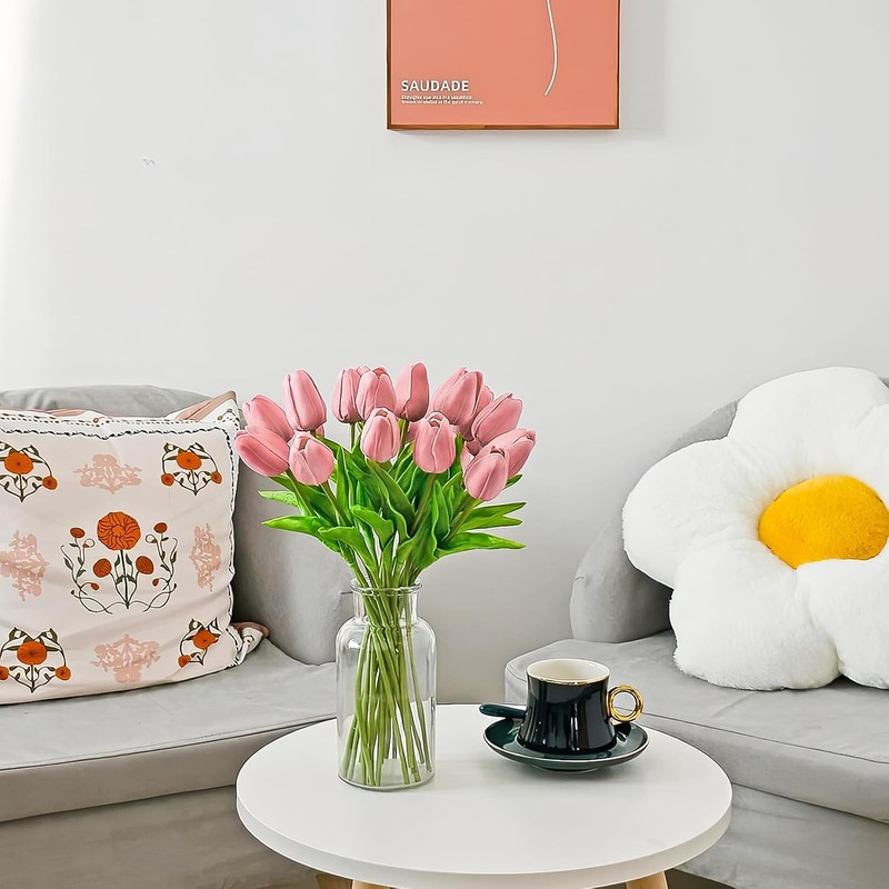 Tulipanes Artificiales, 24Pcs Flores Artificiales Decoracion Con Pegamento