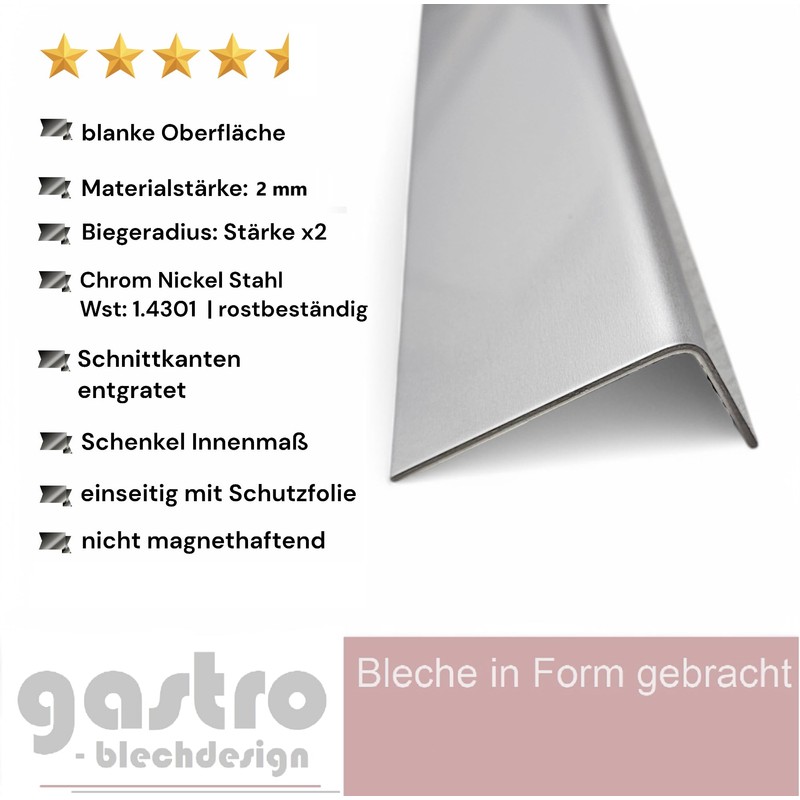 Edge protection profile, stainless steel angle profile, 500 mm, sturdy