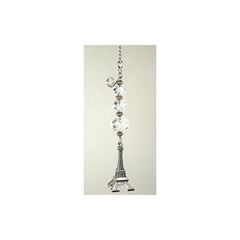 Silvery Eiffel Tower with Clear Faceted Glass Ceiling Fan Pull