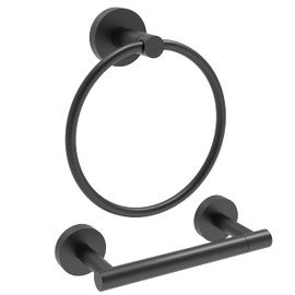 RARXTR Matte Black Toilet Paper Holder & Towel Ring SUS304 Stainless Steel 2pc Bathroom Hardware Set with Double Post Pivoting Toilet Paper Roll Holder Wall Mount & Bathroom Towel Holder Set