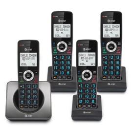AT&T GL2101-4 DECT 6.0 4-Handset Cordless Home Phone with Call Block, Caller ID, Full-Duplex Handset Speakerphone, 2" White Backlit Display, Lighted Keypad (Graphite & Black)