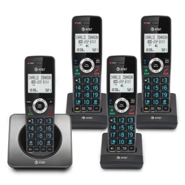 AT&T GL2101-4 DECT 6.0 4-Handset Cordless Home Phone with Call Block, Caller ID, Full-Duplex Handset Speakerphone, 2" White Backlit Display, Lighted Keypad (Graphite & Black)