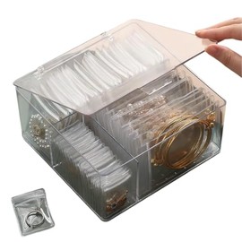 Caja De Joyería Organizador De Joyas con 60 Piezas Bolsas de Plástico Transparente para Joyas,Joyero de viaje pequeño con Cierre Anti Oxidación para C