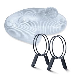 POWERTEC 70440 4" x 10' PVC Dust Collection Hose with 2pc 4 Inch Double Loop Hose Clamps for Dust Collector for Woodworking and Shop Vacuum, Quick Release Spring Clamps for Dust Fittings