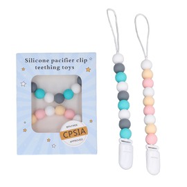 2 Pcs Baby Pacifier Clips Silicone One Piece Beads Pacifier Strap Leash Holder 24cm Length for Baby Shower Birthday Christmas